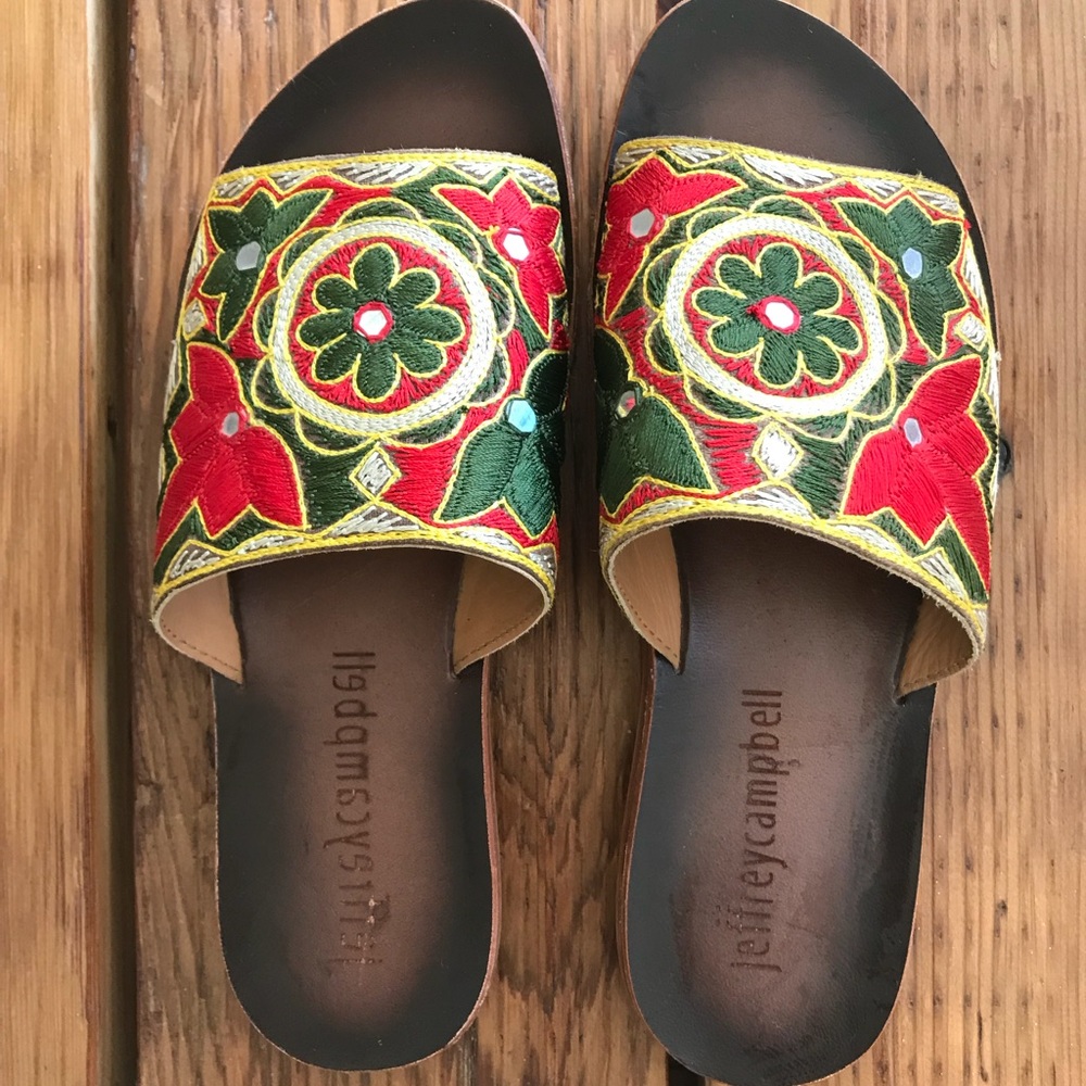 Jeffrey Campbell embroidered slides